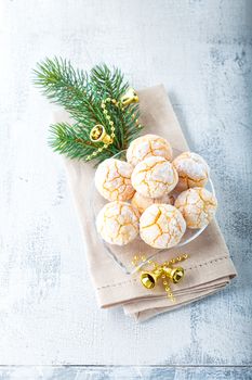 Almonds Cookies - Macaroon snowy peaks on white background