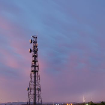 Radio tower during a storm with lightning in Redbank Plains, Brisbane, Queensland.
