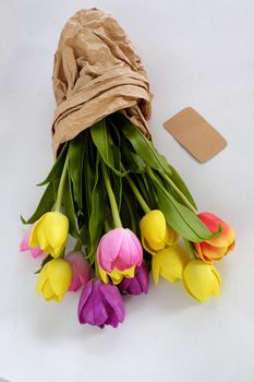 Happy mother day with meaningful handmade gift, tulip flower bouquet from clay, gratitude and thank mom for love in special day