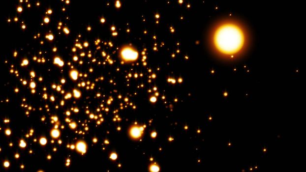 Glittering particles sparkle and drift along on a soft current. Gold particles