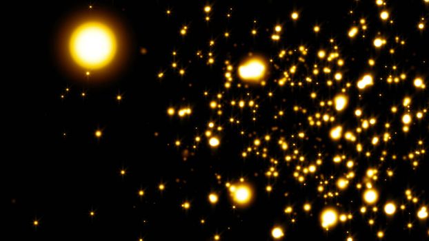 Glittering particles sparkle and drift along on a soft current. Gold particles