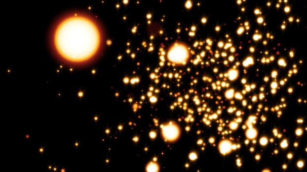 Glittering particles sparkle and drift along on a soft current. Gold particles