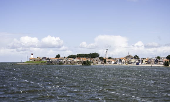 skyline from the village urk, seen from the lake ijsselmeer