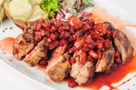 roasted beef slices with berry, apple and pear sauce