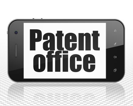 Law concept: Smartphone with black text Patent Office on display, 3D rendering