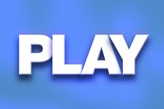 The word "Play" written in white 3D letters on a colorful background concept and theme.