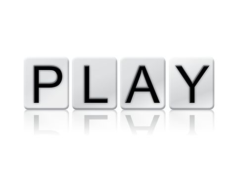 The word "Play" written in tile letters isolated on a white background.