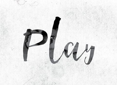 The word "Play" concept and theme painted in watercolor ink on a white paper.