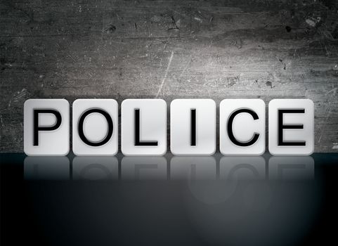 The word "Police" written in white tiles against a dark vintage grunge background.