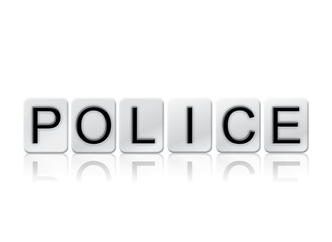 The word "Police" written in tile letters isolated on a white background.