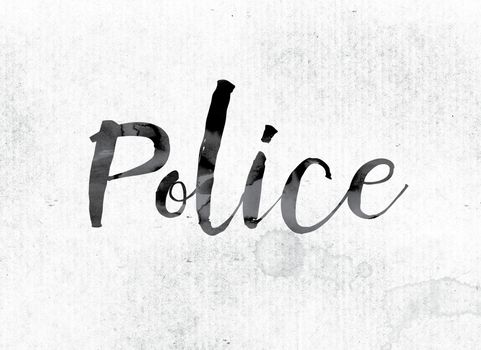 The word "Police" concept and theme painted in watercolor ink on a white paper.