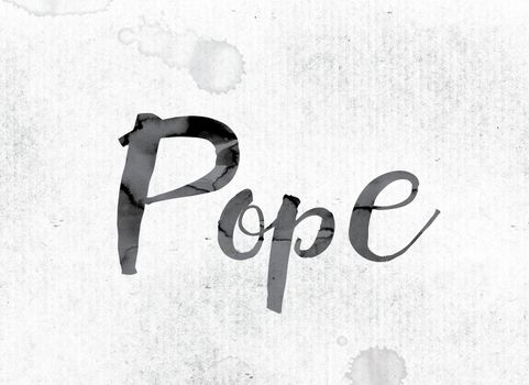 The word "Pope" concept and theme painted in watercolor ink on a white paper.