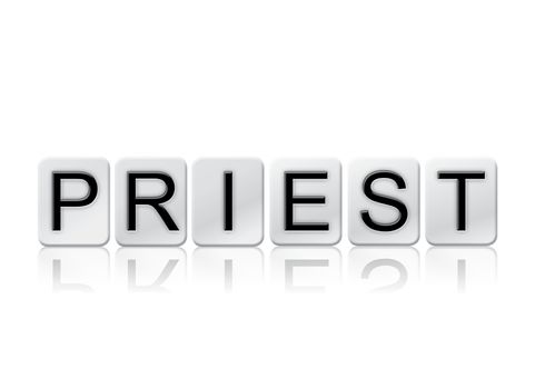 The word "Priest" written in tile letters isolated on a white background.