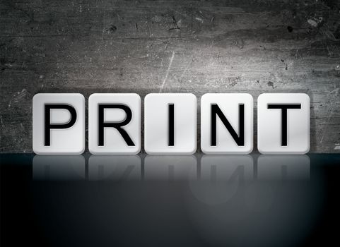 The word "Print" written in white tiles against a dark vintage grunge background.
