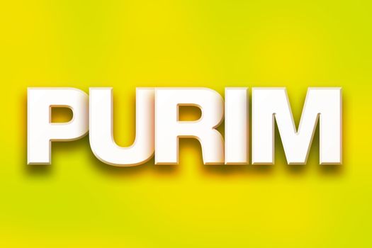 The word "Purim" written in white 3D letters on a colorful background concept and theme.