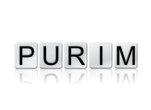 The word "Purim" written in tile letters isolated on a white background.