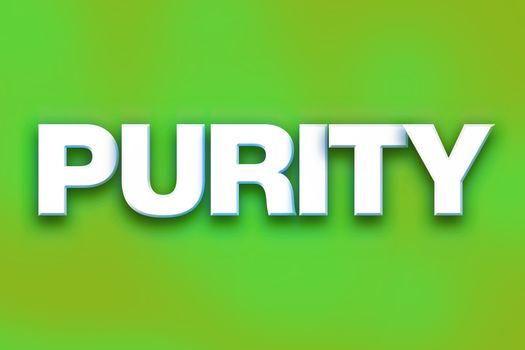 The word "Purity" written in white 3D letters on a colorful background concept and theme.