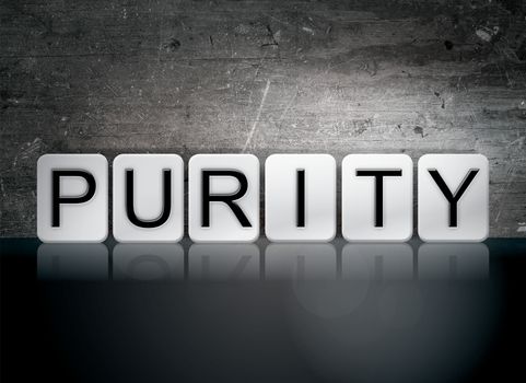 The word "Purity" written in white tiles against a dark vintage grunge background.