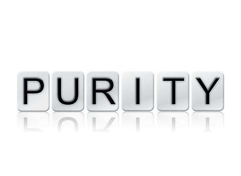 The word "Purity" written in tile letters isolated on a white background.