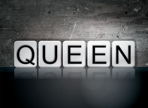 The word "Queen" written in white tiles against a dark vintage grunge background.