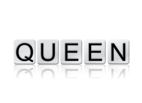 The word "Queen" written in tile letters isolated on a white background.