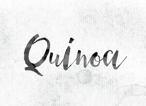 The word "Quinoa" concept and theme painted in watercolor ink on a white paper.