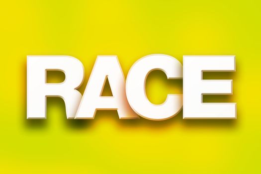 The word "Race" written in white 3D letters on a colorful background concept and theme.