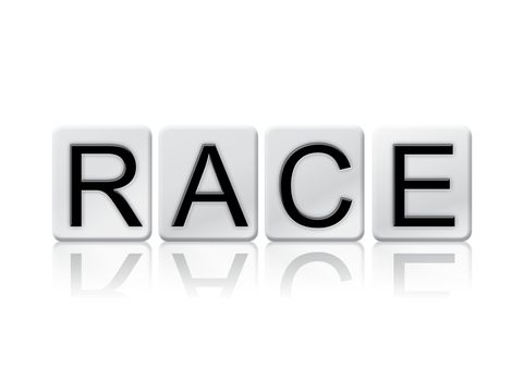 The word "Race" written in tile letters isolated on a white background.