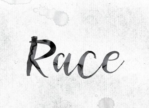 The word "Race" concept and theme painted in watercolor ink on a white paper.
