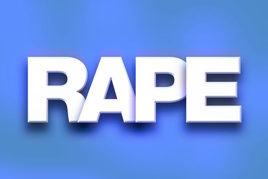 The word "Rape" written in white 3D letters on a colorful background concept and theme.