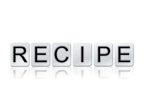 The word "Recipe" written in tile letters isolated on a white background.