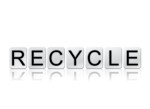 The word "Recycle" written in tile letters isolated on a white background.