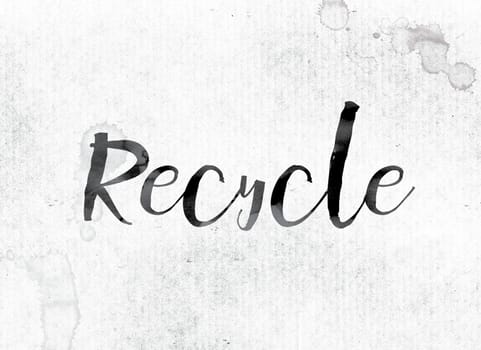 The word "Recycle" concept and theme painted in watercolor ink on a white paper.