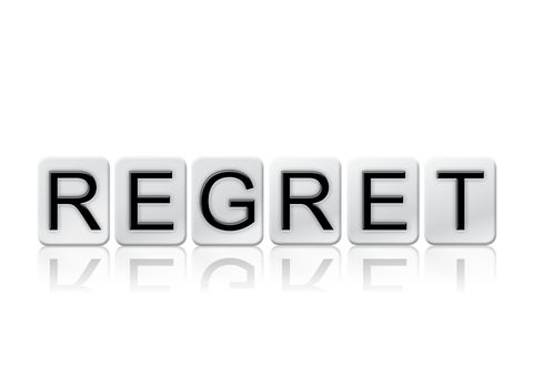 The word "Regret" written in tile letters isolated on a white background.