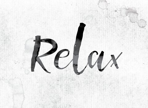 The word "Relax" concept and theme painted in watercolor ink on a white paper.