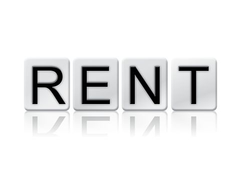 The word "Rent" written in tile letters isolated on a white background.