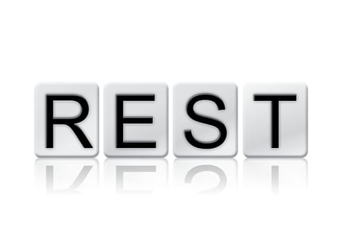 The word "Rest" written in tile letters isolated on a white background.