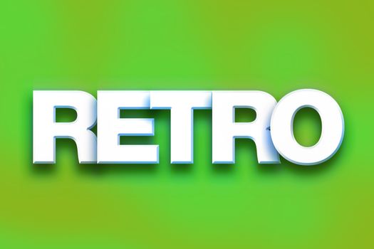 The word "Retro" written in white 3D letters on a colorful background concept and theme.