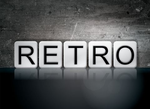 The word "Retro" written in white tiles against a dark vintage grunge background.