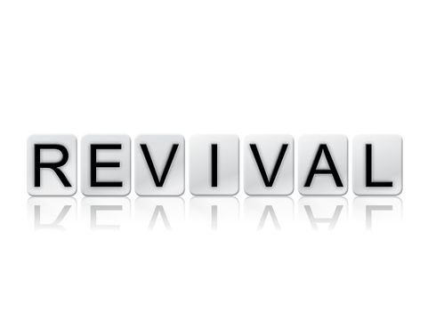 The word "Revival" written in tile letters isolated on a white background.