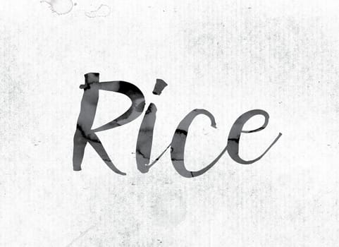 The word "Rice" concept and theme painted in watercolor ink on a white paper.