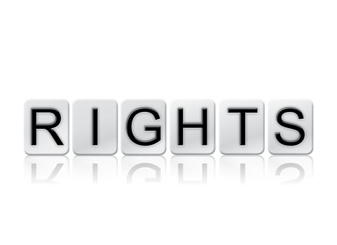 The word "Rights" written in tile letters isolated on a white background.