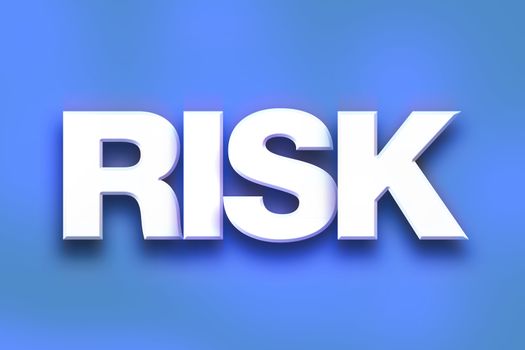 The word "Risk" written in white 3D letters on a colorful background concept and theme.