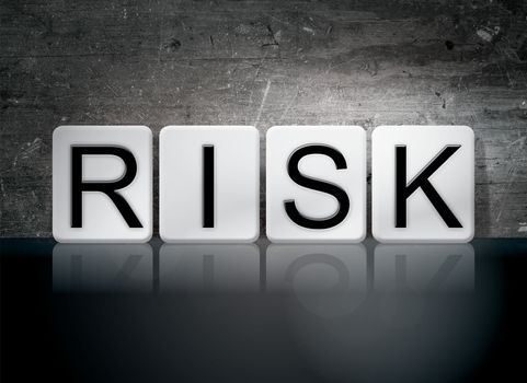The word "Risk" written in white tiles against a dark vintage grunge background.