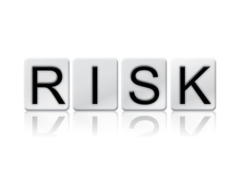 The word "Risk" written in tile letters isolated on a white background.