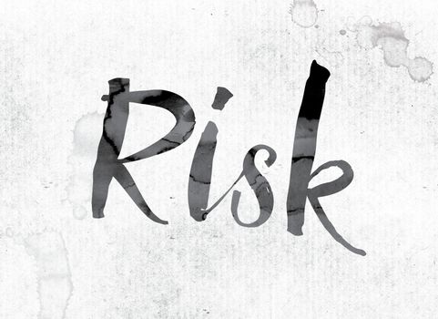 The word "Risk" concept and theme painted in watercolor ink on a white paper.