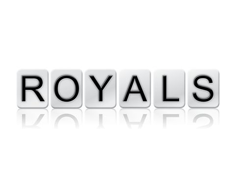 The word "Royals" written in tile letters isolated on a white background.