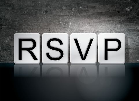 The word "RSVP" written in white tiles against a dark vintage grunge background.