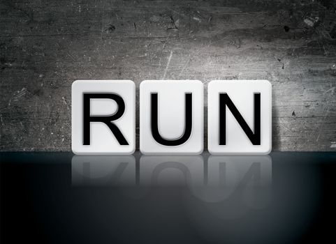 The word "Run" written in white tiles against a dark vintage grunge background.