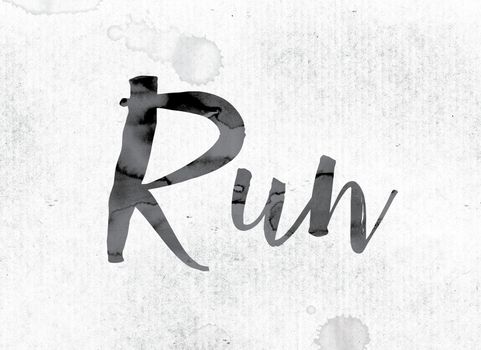 The word "Run" concept and theme painted in watercolor ink on a white paper.